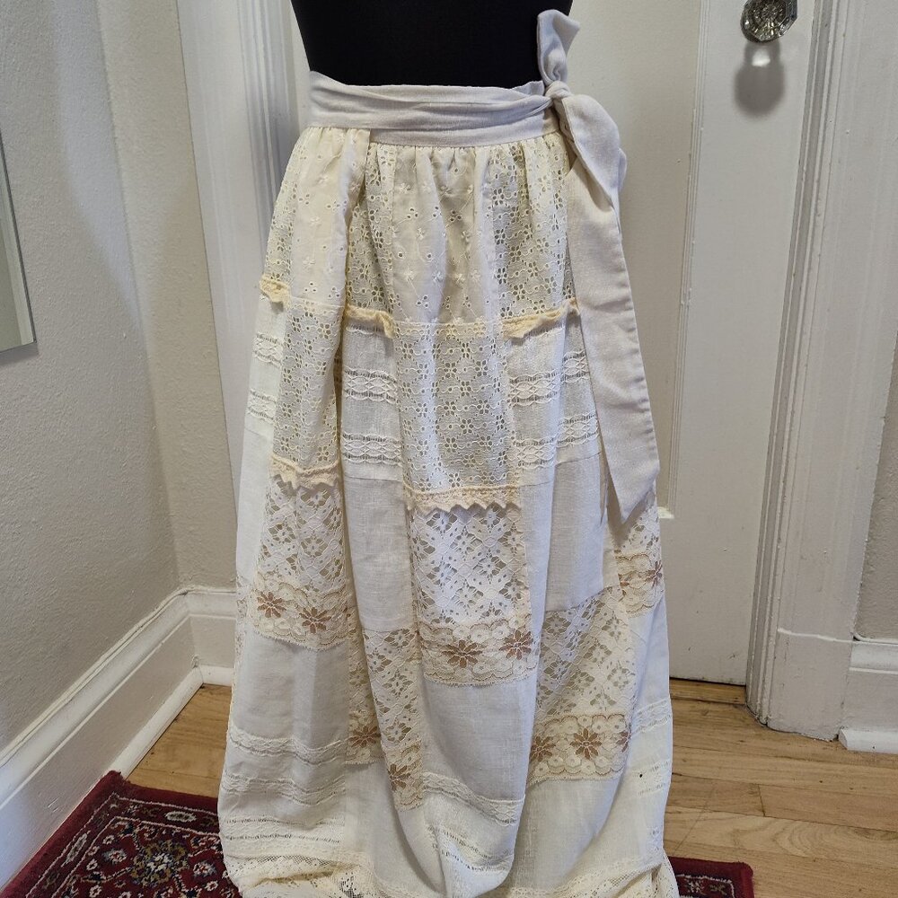 Vintage white lace patchwork maxi skirt